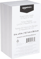 Amazon Basics Ruled Lined Index Note Cards, 500 Count, 5 Pack of 100, White, 5 in x 8 in