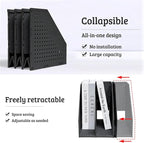 SAYEEC 2Pcs Collapsible Plastic Magazine File Holder Vertical Binder Storage Organizer for Desk Sturdy Upright Desktop Magazine Organizer Folder Rack for Office School Home (3 Compartments, Black)