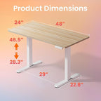 HUANUO 48" x 24" Electric Standing Desk Adjustable Height, 4 Memory Height Settings, Headphone Hook, Cable Manager, Sit Stand Up Desk for Home Office & Computer Workstation, Natural