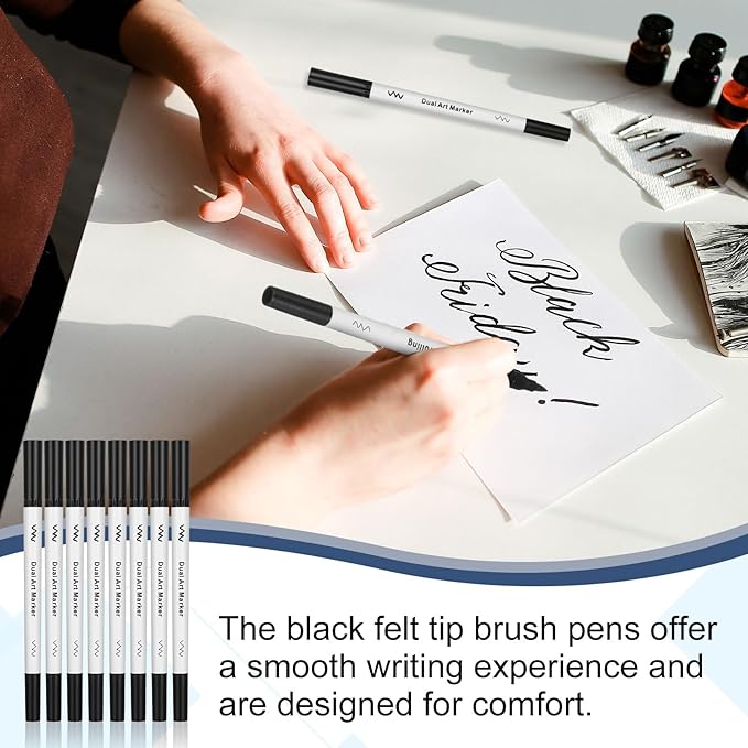 20 Pcs Black Drawing Pens Bulk Dual Brush Fineliners Pens Felt Tip Markers for Art Drawing Sketching
