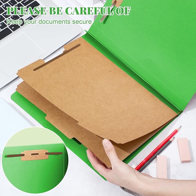 Skyygemm 60 Pcs Classification Folders Letter Size, 2 Divider Pressboard File Folders with 3. 5 Inch Expansion, 2 Prongs Fastener, Heavy Duty Office File Organizers for Teachers, Medical (Green)