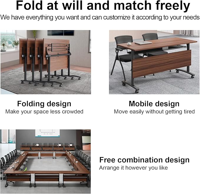czxhaery Conference Room Table,Flip Top Conference Table The Folding Conference Table with Silent Wheels is Convenient and Fast,Mobile Training Table (4pack 140 * 60 * 75)