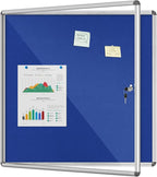 Mifuro 38"x38" Enclosed Bulletin Board, Lockable Weather-Resistant Aluminum Cork Noticeboard for School & Office, Silver Frame w/Blue Flet