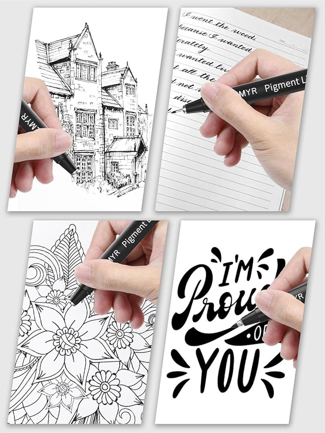 4 Micro Fine liner Drawing Art Pens Calligraphy Pens: 0.1mm Size Black Art supplies Waterproof Archival Black Ink Markers For Artists,Use for Professional Watercolor,Sketching