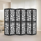 VINGLI 70'' H Room Divider, Non-Woven Fabric Privacy Screen, Indoor Partition Wall Dividers, Freestanding Hinged Space Separator with Modern Unique Pattern (Black, 6 Panel)