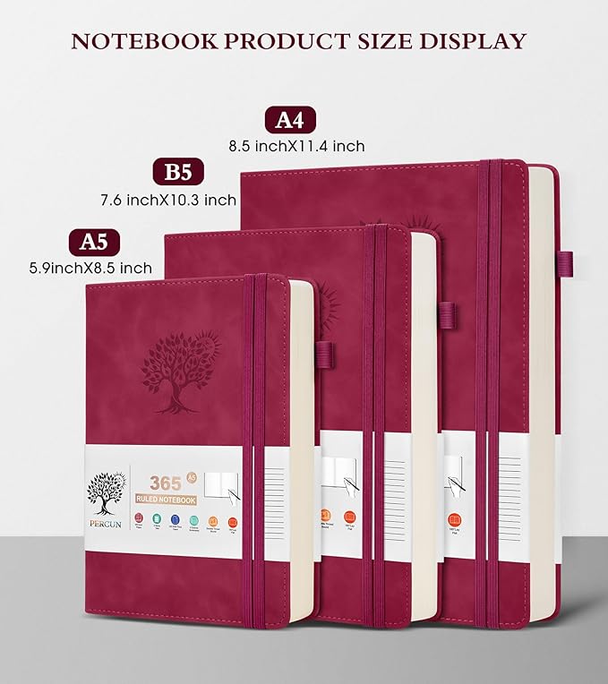 A5 Lined Journal Notebook - 365 Page Leather Journals for Writing Women & Men，Hardcover Notebook with 100Gsm Thick Pages，Daily Diary for Travel, Work，School，Note Taking，College Ruled (5.9" x 8.5")