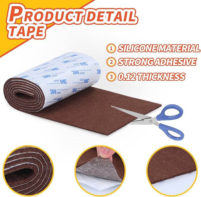 VOCOMO Felt Furniture Pads, Heavy Duty Felts Strip Roll with Adhesive Backing Felt Pads Furniture Feet Cuttable Felts Tape for Protecting Hardwood Floors(5 x 120 x 0.12 Inch, Brown)