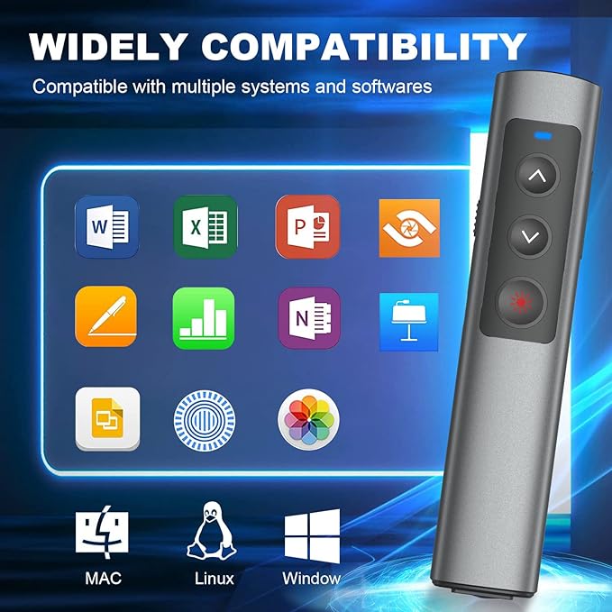 Rechargeable Presentation Clicker for Laptop PowerPoint, USB-A USB-C Presentation Pointer, Wireless Presenter Remote Power Point Clicker for Computer/Mac/PPT/Google Slide Advancer