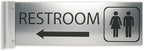ALPHA DOG SIGNS Corridor Projecting Hallway Bathroom Sign, Left Arrow, 4"x12" Double Sided, Indoor/Outdoor, Easy Install, Durable Business Wayfinding Plaque, USA-Made (Brushed Stainless)