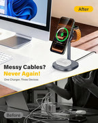 25W Qi2.2 Fast Wireless Charger Stand for Apple MagSafe Charger, 3 in 1 Charging Station with TEC Cooling, Magnetic Wireless Charger for iPhone17/16/15/14/13/12, Apple Watch, AirPods, Gifts for Men