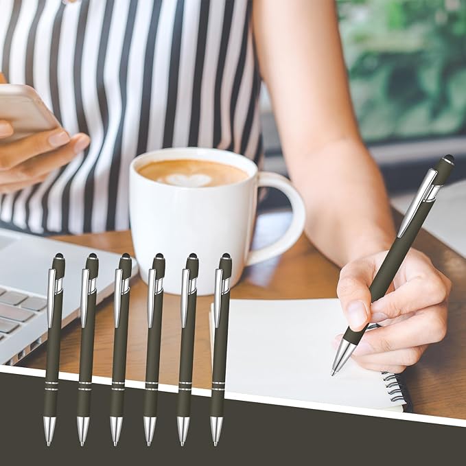 8 Pcs Blue Ink Ballpoint Pen with Stylus Tip 2 in 1 Stylus Ballpoint Pen Metal Pens Stylus Pen for Touch Screens School Office Coworkers (Coffee)