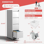 IKIMI 4 Drawer Locking File Cabinet with Wheels,White Metal Mobile Filing Cabinets,Vertical File Cabinet for Home Office,Heavy Duty Rolling Storage Cabinet for A4/Letter/Legal Size,Assembly Required