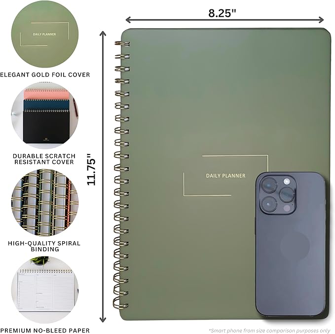 Merely Home Undated Daily Planner | 8.25” x 11.75” To Do List Notebook | Work Productivity ADHD Organizer | Men and Women Planner | College Supplies | Navy | Portrait Layout