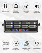 QWORK Digital Kitchen Timer - 8-Channel Multi-Timer with Waterproof Panel, Adjustable Volume