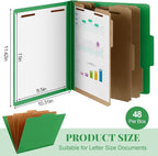 Skyygemm 48 Pcs Classification Folders Letter Size, 3 Divider Pressboard File Folder with Fasteners, Expanding File Organizer Bulk for School Teachers, Office Employee, Coworker, Staff (Green)