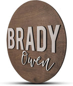 Custom Round Nursery Name Sign, Personalized Wooden Wall Plaque, 12" 18" 24", 30" 3D Wall Art for Children & Kids Rooms, Baby Shower, Hickory Hollow Designs (Brady Owen)