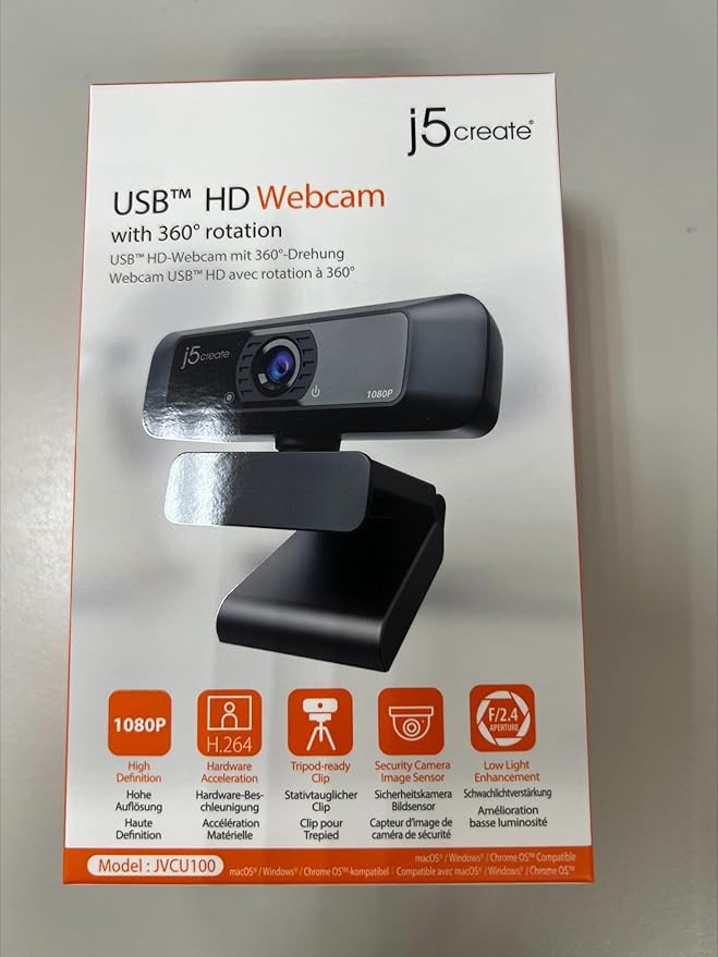 j5create USB Streaming Webcam - 1080P HD with 360° Rotation, High Fidelity Microphone, Plug and Play for PC/Mac/Laptop/Desktop/Skype/YouTube/Zoom/Facetime, Suitable for Conferencing/Calling (JVCU100)
