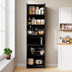 Cozy Castle Kitchen Pantry Cabinet, 75" Tall Wood Storage Cabinet with Doors and Shelves, 4 Doors Open Countertop Utility Hutch Cupboard for Dining Room Living Room Bathroom Furniture, Black