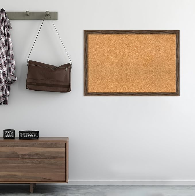 Amanti Art Natural Cork Board for Wall, 27x39 Vision Board with Brown Wood Frame, Large Corkboard Office Decor for Home Organization, Rustic Farmhouse Corkboard Pinboard to display items for home