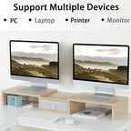 TEAMIX 3 Shelf Monitor Stand Riser with Drawer-Length and Angle Adjustable Dual Monitor Riser with Storage Corner Desk Shelf Organizer Large Computer Stand for 2 Monitors/Laptop (Maple, 1 Drawer)