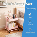 Ufriandz 2 Tier Short Rolling Cart with Wheels All-Metal Pink Pantry Storage for Kitchen,Under Desk Trolley with Handle Small Wheeled Storage Cart for Laundry Room Bathroom, Under Table Small Space