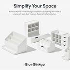 BLUE GINKGO Desk Holder – Korean-Made Office Organizer for Pencils, Pens, Notes, and Desk Supplies (White)