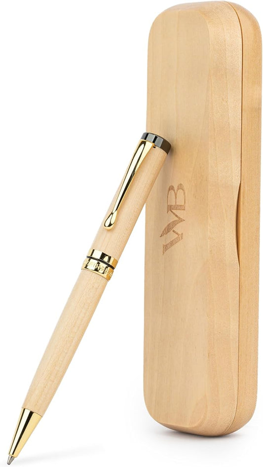 Wordsworth and Black Ballpoint Pen Set - Stunning Luxury Pen Bamboo Maplewood Gold Finish, Refillable, Best Ball Pen for Men & Women, Black Ink Refill, Elegant, Point Pen