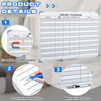 Lincia Project Planning Dry Erase Whiteboard Magnetic Dry Erase Board with Lines Sliding Marker Tray Aluminum Frame White Board Planner for Wall Scheduling(36"x24",Project Planning Horizontal)