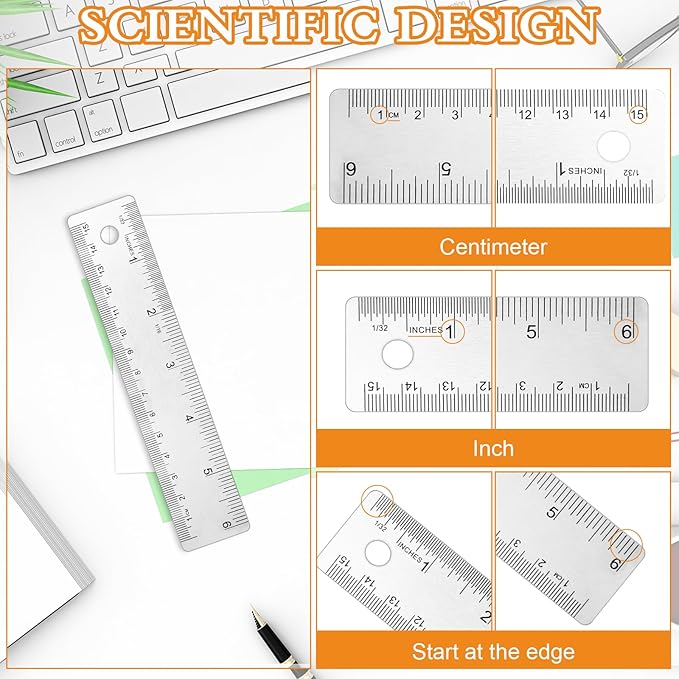 3 Pcs Stainless Steel Ruler 6 Inch Metal Ruler Straight Edge Rulers Non Slip Cork Backed Rulers with Inch and Metric Graduations for School Office Engineering Drawing(6 Inch)