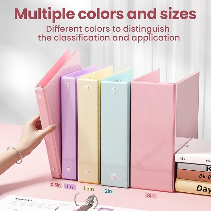 SUNEE 3 Ring Binder 1/2 Inch 1 Pack, Clear View Binder Three Ring PVC-Free (Fit 8.5x11 Inches) for School or Office Supplies, Pink