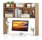 Tangkula Desktop Bookshelf for Computer Up to 32”, 37” Countertop Storage Hutch with 6 Storage Shelves, 3-Tier Desktop Organizer Display Rack, Wooden Desk Hutch for Dorm Home Office (Natural)