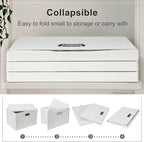 Graciadeco Large 17" 36 Quart Collapsible Stackable Storage Bins with Lids, 1 Pack White Foldable Fabric Closet Storage Boxes with Lids, 4 Handles Heavy-duty Linen Cube Baskets for Bedroom