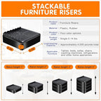 Furniture Risers Heavy Duty Adjustable Bed Risers Blocks Lift 4, 3, 2 inches for Couch, Sofa, Table, Desk, Chair Legs, Refrigerator, Washing Machine Support up to 4000 pounds (Black 4 Pack, 2 inch)