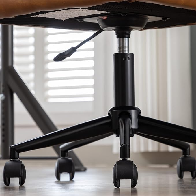 VESCASA Adjustable Home Office Desk Chair with Comfy Square Tufted Mid-Back, Faux Leather 360 Swivel Upholstered Task Armchair with Wheels for Teens Bedroom/Living Room, Brown