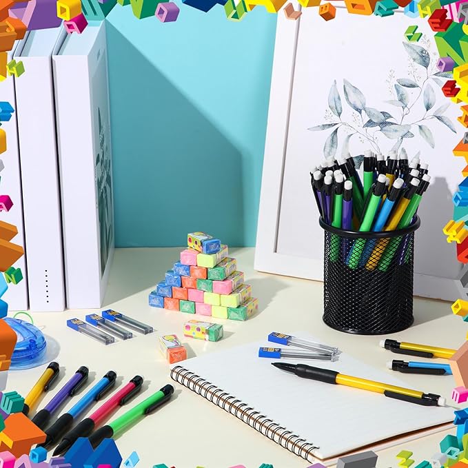 360 Pcs 0.7mm Mechanical Pencils Bulk Set Include 120 Mechanical Pencil 120 HB Lead Refills 120 Erasers for Art Office Classroom School Student Writing Drawing Sketching Supplies