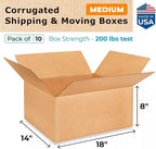 Medium Shipping & Moving Boxes 18x14x8 inches (10-Pack) - Extra Strength 200 lb vs Regular - Corrugated Boxes for Packaging, Made in USA - Packing and Moving Box - Square Box by IDL Packaging