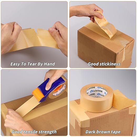 12 Pack Brown Paper Packing Tape, Kraft Paper Tape Bulk 2" x 55 Yardx 7 mil Gummed Tape for Marking, Sealing Box, Masking, Shipping, Strong Adhesive Easy-to-Tear Waterproof Tape