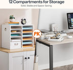 HOOBRO Literature Organizers, 12 Compartments Office Mailbox with Adjustable Shelves, Wood Countertop Literature Sorter for Office, Home, Classroom, Mailrooms Organization White WT12WF01