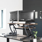 VIVO 42 inch Height Adjustable Stand Up Desk Converter, V Series, Quick Sit to Stand Tabletop Dual Monitor Riser Workstation, Rustic Vintage Brown Top, Black Frame, DESK-V000VLN