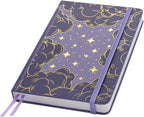 Crein Lynh Dot Grid Journal with 160GSM Thick Paper, 192 Pages, A5 Dotted Notebook for Work, School, Travel | 180° Lay Flat, Foil Stamped Cover, Elastic Band, 2 Bookmarks & Inner Pocket (Dark Purple)