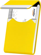 Padike Professional Business Card Holder PU Leather Business Card Case Name Card Holder Slim Metal Pocket Card Holder with Magnetic Shut (Y-Yellow)