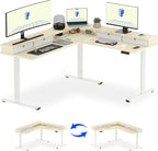 FLEXISPOT 71" L Shaped Standing Desk Electric Corner Table with Shelf, 4 Storage Drawers, Adjustable Computer Workstation for Home, Office, Game, Studio,Light Maple Top + White Frame