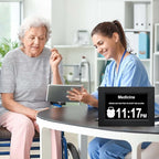TMC 8 Inch Dementia Clock for Seniors – Large Auto-Dimming Calendar Display with Date & Time, Multi-Language Support, Medicine Reminders & Alarms – Wall or Desk Mount, Integrated Stand (Black, SD)