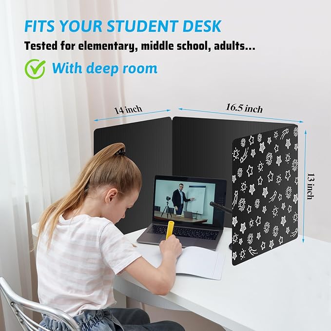 Black 12-Pack Desk Dividers for Students, Waterproof Plastic Study Carrel Divider, Durable Testing Dividers for Classroom Teacher Supplies, Easy to Clean Privacy Shield Folder Boards for Student Desk