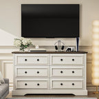VVFLU Farmhouse 6 Drawer Dresser for Bedroom, 54" Wide Wood Dresser with Natural Texture, Rustic Chest of Drawers for Bedroom with Vintage Metal Hands, for Living Room, Hallway, Antique White