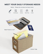 Oterri File Organizer Box with Lid, Hanging Filing File Box with Mesh Pocket, Document Organizer Box for Letter Files, Portable Storage Box with Smooth Sliding Rail for Office&Home(1 PCS, Khaki)