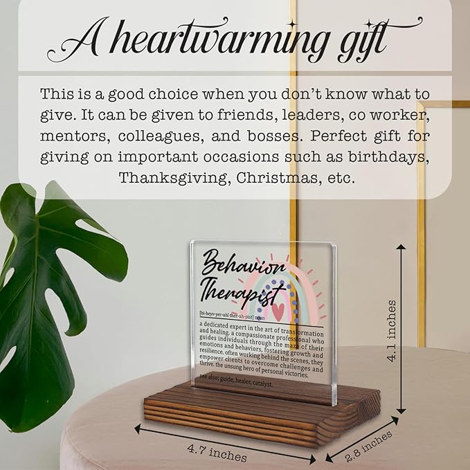 Behavior Therapist Gifts, Thank You Desk Sign for ABA and Mental Health Professionals, Inspirational Appreciation Plaque for Therapy Office Decor and Client Support PA035