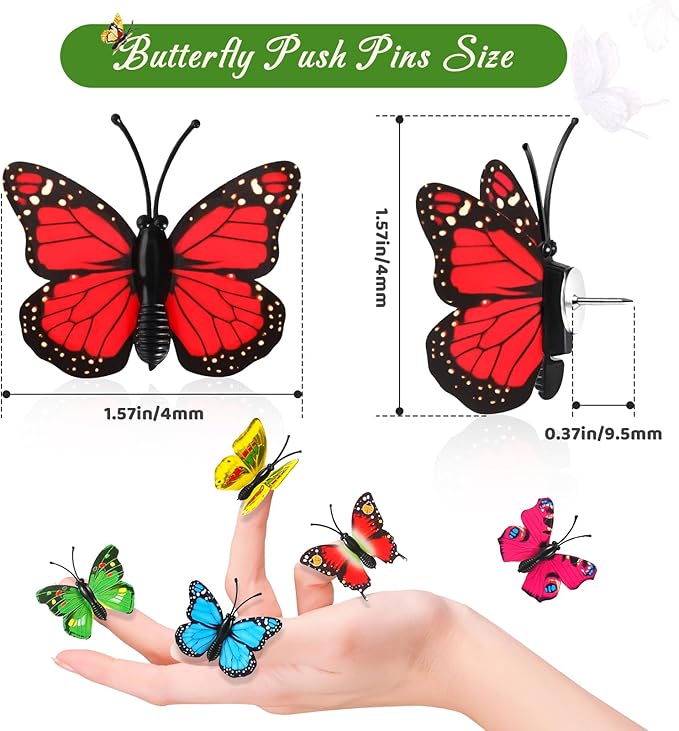 50Packs Butterfly Decorative Push Pins Blue Thumbtacks Cute Thumb Tacks Pushpins for Cork Board Bulletin Board Wall for Office Home Cubicle Decor Decorations Hanging