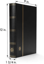 LIGHTHOUSE – “BASIC” Hard Cover Stockbook for Stamps - 64 White Cardstock 9”x12” (A4) Pages with Glassine Strips and Double Linen Hinges - Black