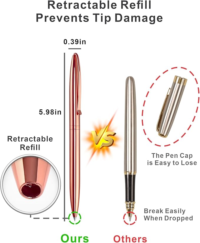 Cambond Ballpoint Pens, Guest Pen Stainless Steel Nice Pens for Guest Book Uniform Christmas Gift - Black Ink (1.0mm Medium Point), 3 Pens with 6 Extra Refills (Rose Gold),3 Count (Pack of 1)